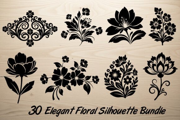 30 Elegant Floral Silhouette Bundle