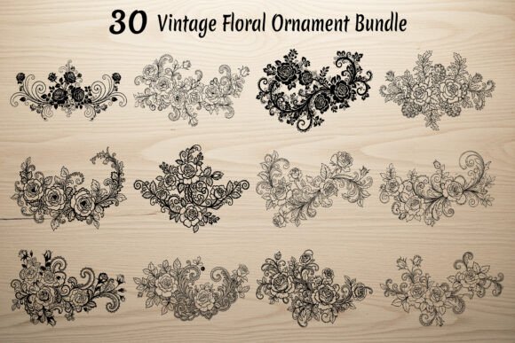 30 Vintage Floral Ornament Bundle
