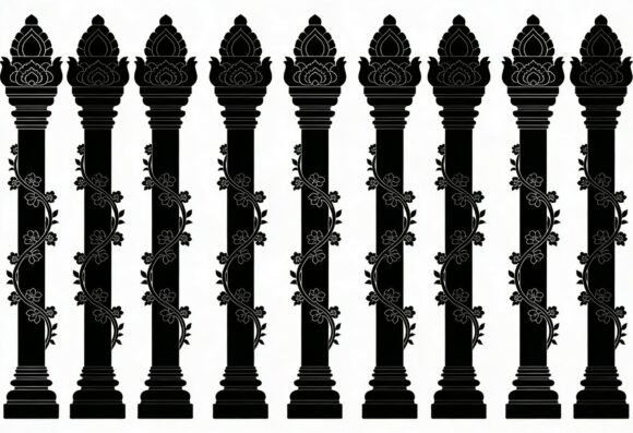 Black Floral Pillars Vector Art