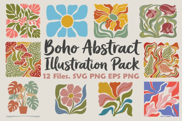 Boho Abstract Floral Illustration Pack
