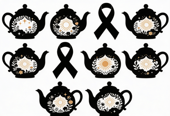 Boho Sun Teapot Floral Black Cut File