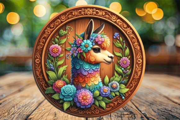 Colorful Boho Floral Llama Door Sign