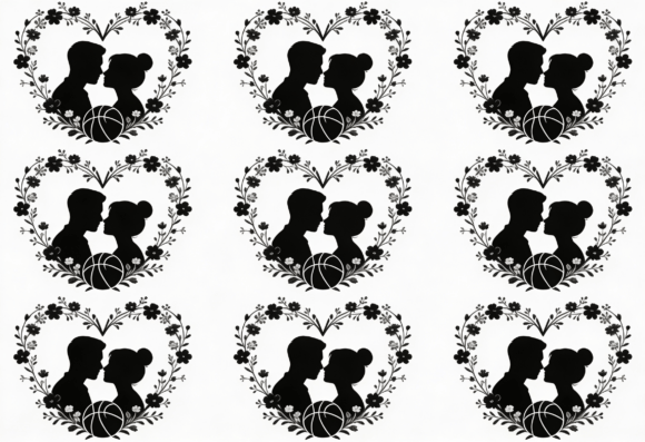 Couple Silhouette Heart Floral