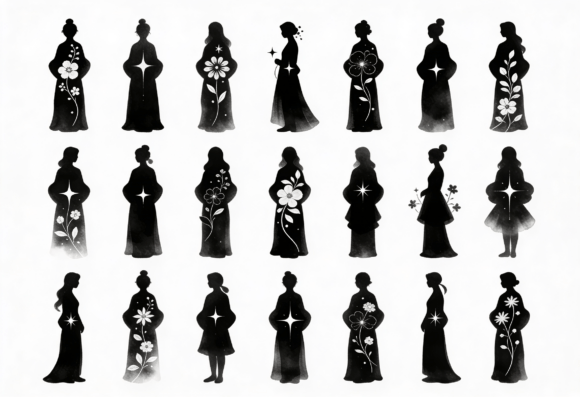 Elegant Women Silhouettes with Floral