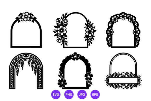 Floral Border Frames Black White