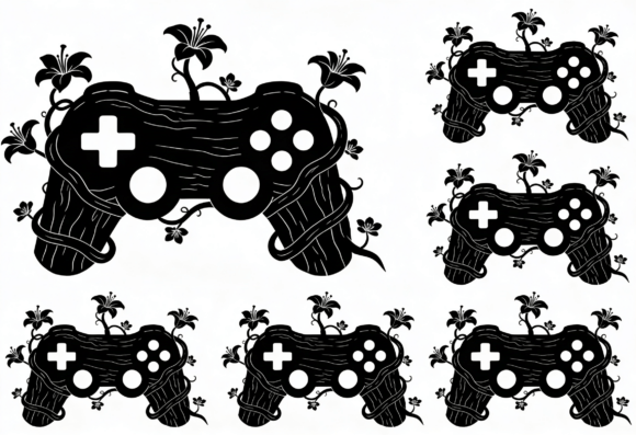 Floral Game Controller Black and White