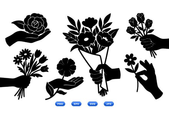 Floral Hands Silhouette Clipart