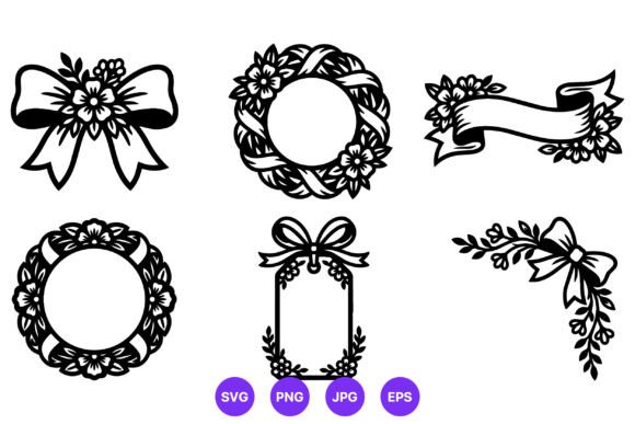 Floral Wreaths Tags and Bows Vector
