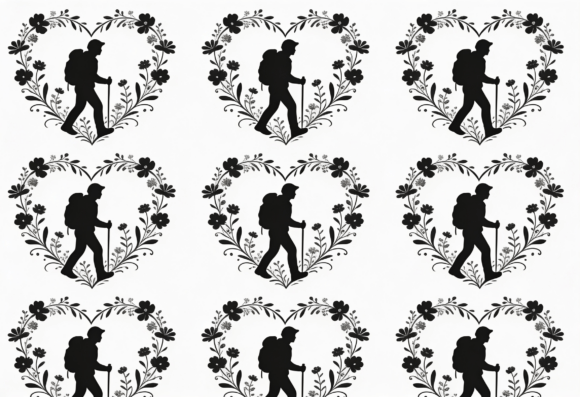 Hiking Heart Silhouette Floral Design