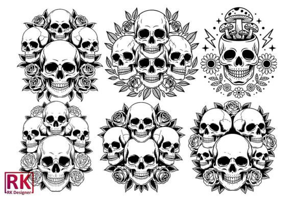 Skull with Flowers Svg Vector Bundle
