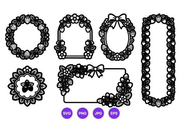 Strawberry Floral Wreaths Vector Set