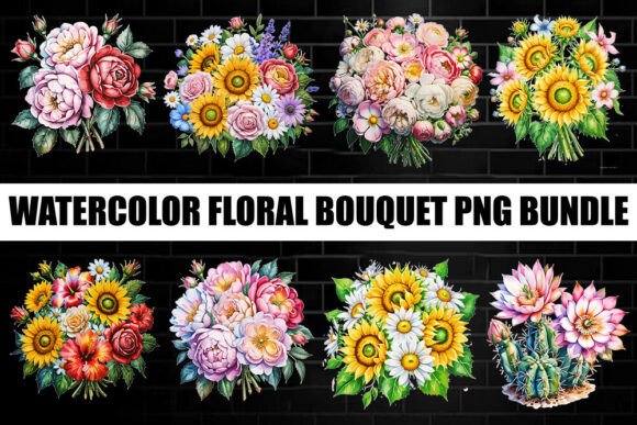Watercolor Floral Bouquet PNG Bundle